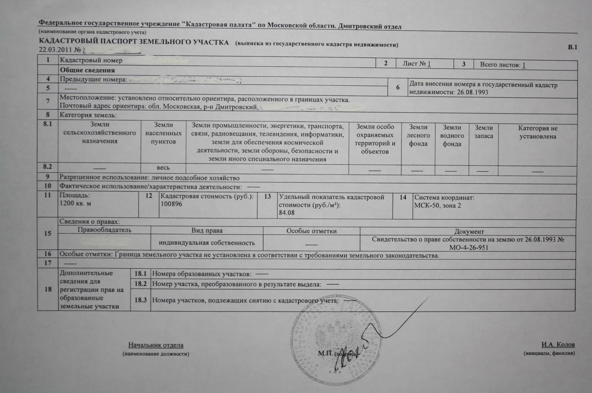 Кадастровая стоимость на 1 января 2021