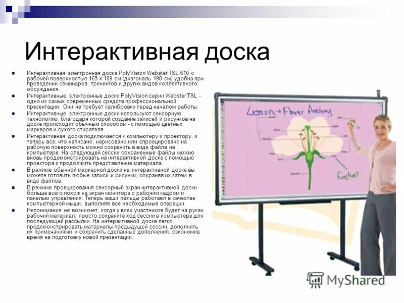 Диагональ интерактивной доски составляет не менее