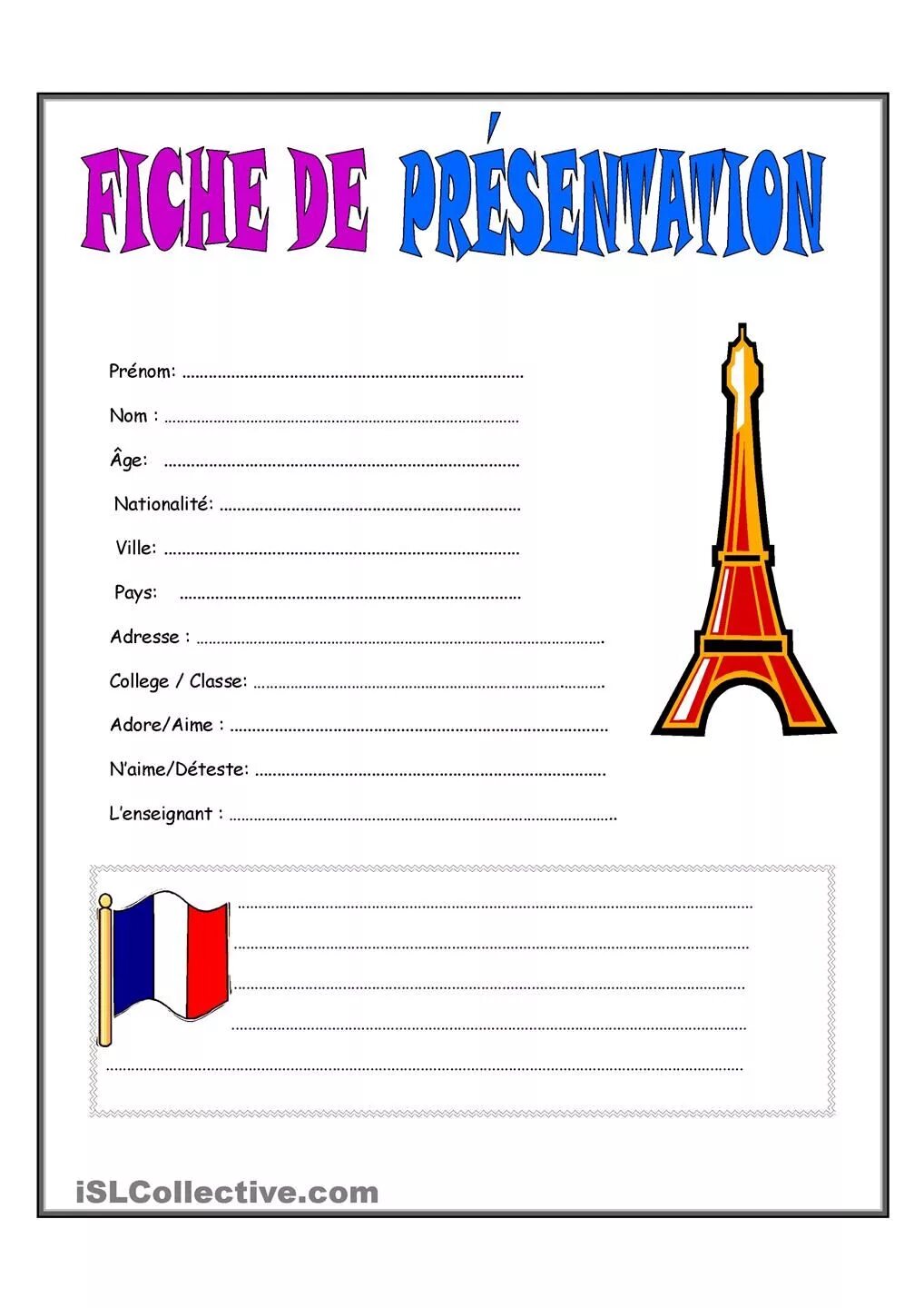 Pdf en francais. Fiche de presentation. nom и prenom во французском. se presenter. prenom francais.