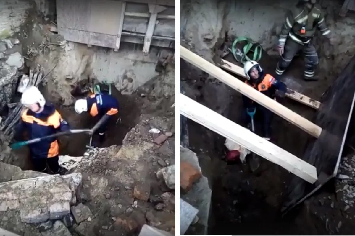 человека засыпало землей