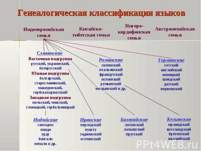 Образование языков кратко. Генеалогическая классификация языков родство языков. Генетическая классификация языков таблица.