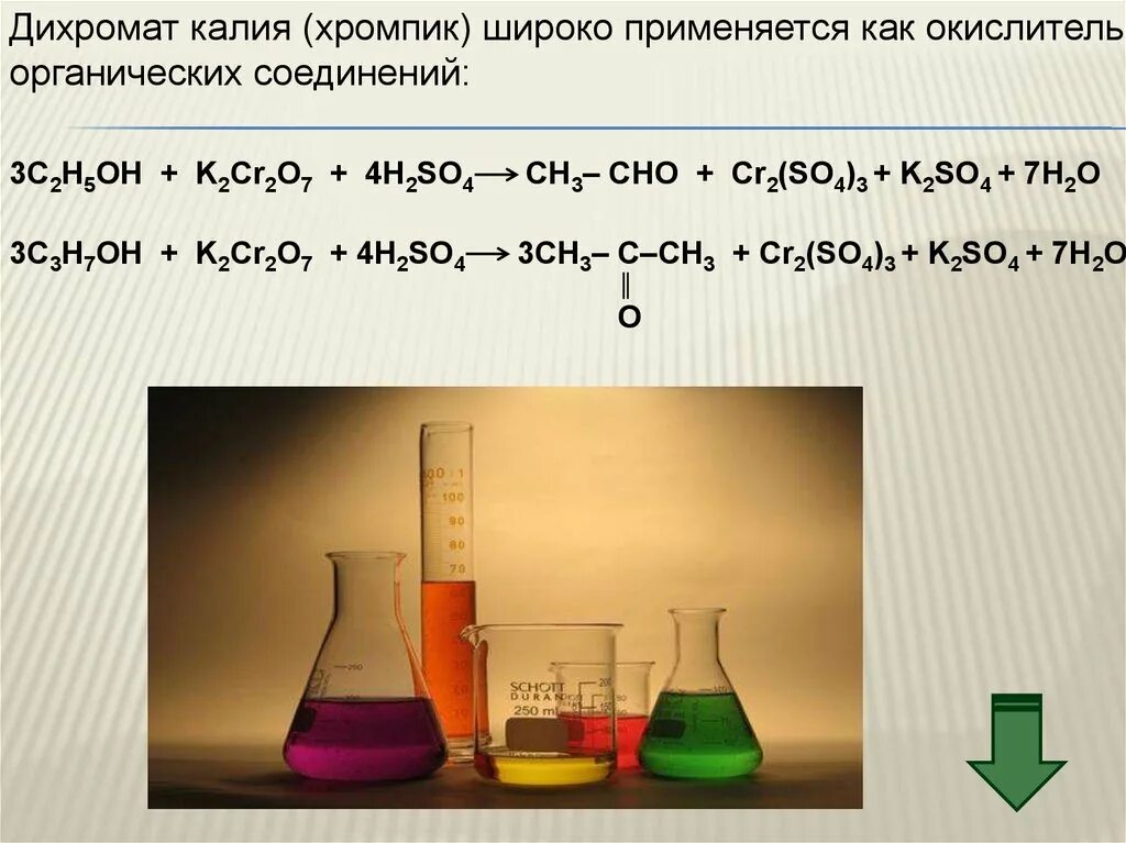 Дихромат калия. Реакции с дихроматом калия. K2cr2o7 окислитель. K2cr2o7. C3h7oh h2so4