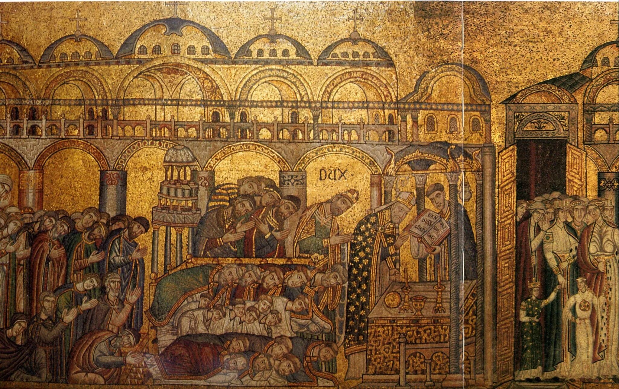 Византийская фреска Юстиниан. Храм Святой Софии в 14 веках в Византии.
