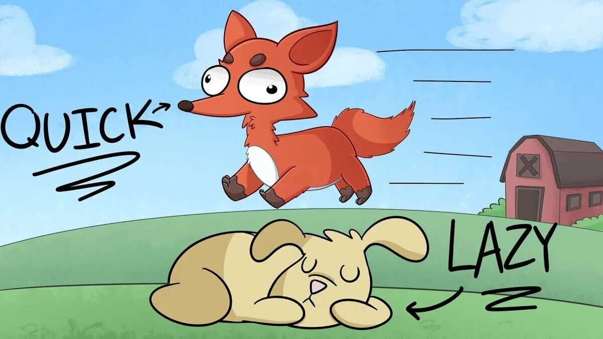 The quick Brown Fox. Быстрая коричневая лиса прыгает через ленивую собаку. Fox Jumps over the Lazy Dog. The quick Brown Fox Jumps over the Lazy Dog игра.