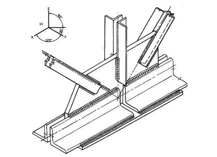 Соединение металлических элементов. Укрупнительный монтажный цзелфермы 30 м. Узел соединения раскосов металлической фермы. Чертеж фасонки фермы. Сваривание 2 металлических балок узел.