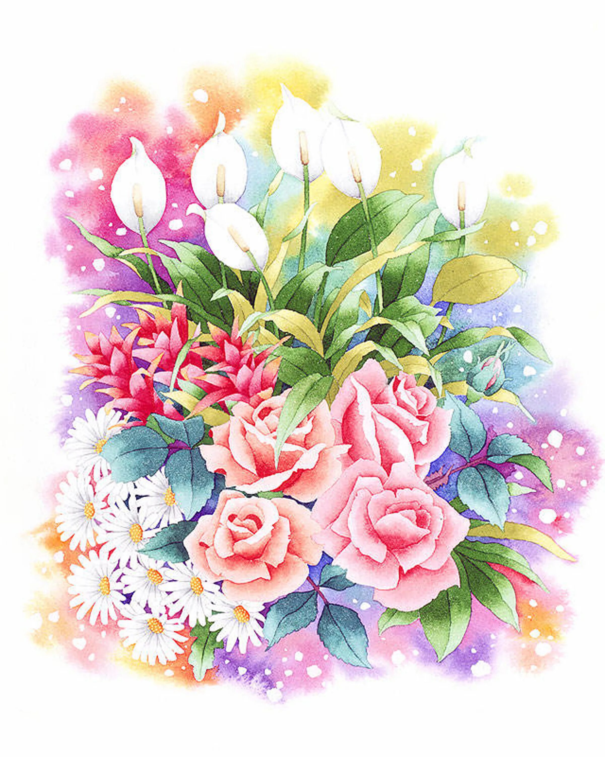 Цветные открытки. Ибараги Йосиюки. Ибараги Йосиюки (Ibaragi Yoshiyuki). Ибараги Йосиюки акварель. Акварельные цветы.