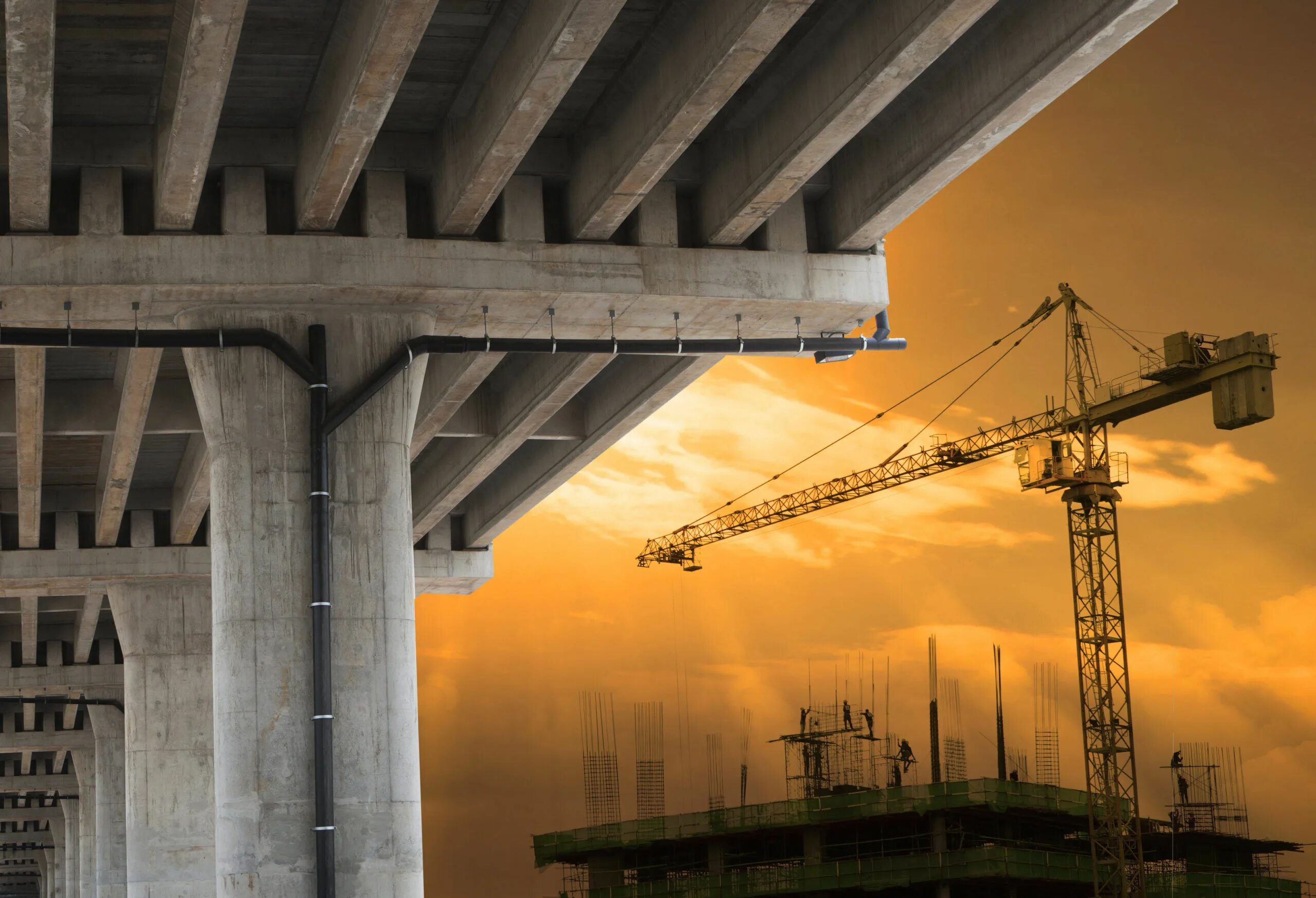 Building infrastructure. Construction: bridge building. urban development projects.