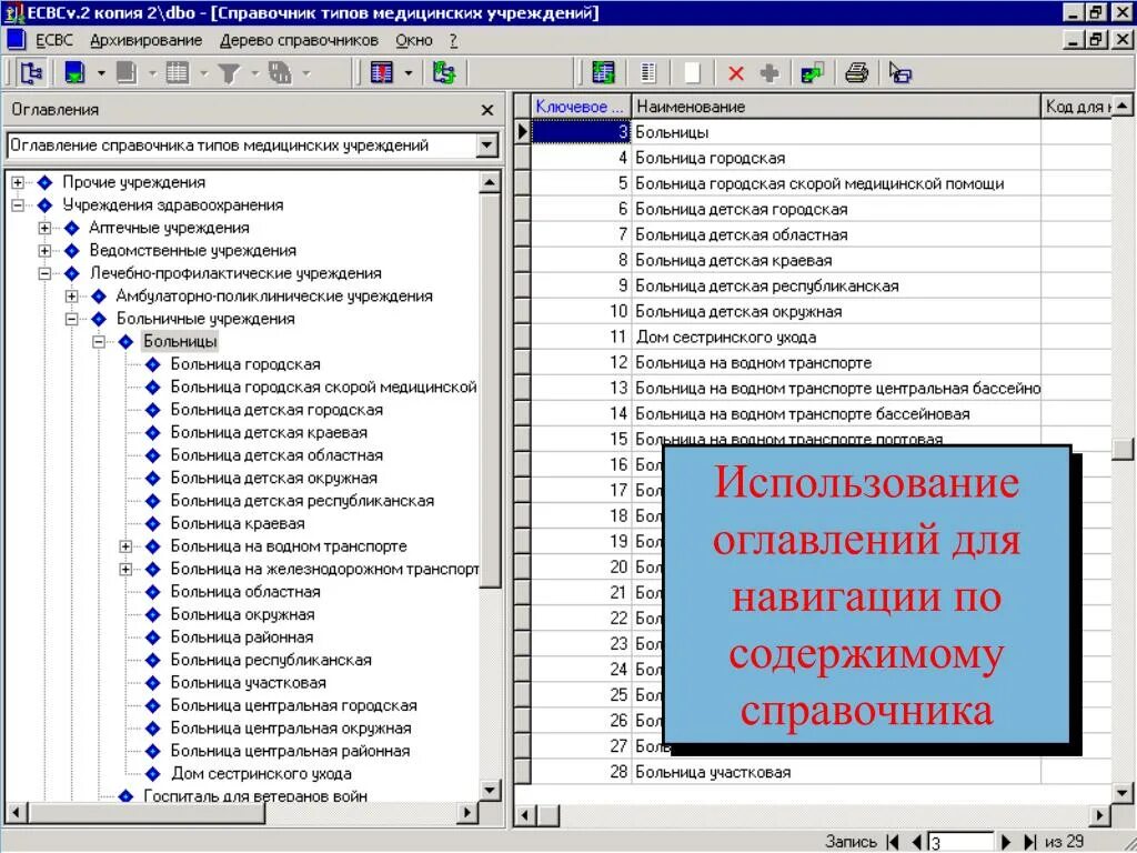 Справочник сфнд. Подсистема ведения справочников. Код отделения. Наименование больницы. Образ справочника.