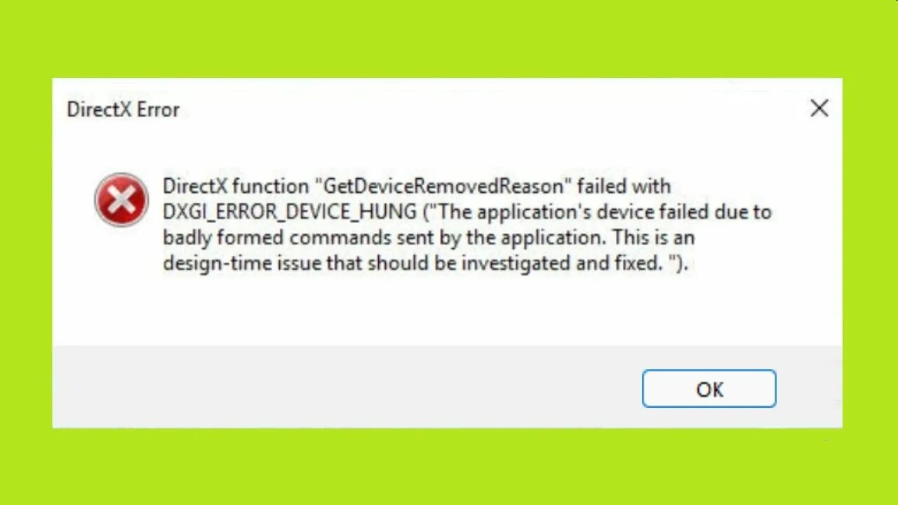 Ошибка DIRECTX Error. Ошибка DIRECTX function. Ошибка DIRECTX function "GETDEVICEREMOVEDREASON". Ошибка DIRECTX function GETDEVICEREMOVEDREASON failed with dxgi_Error_device_hung.