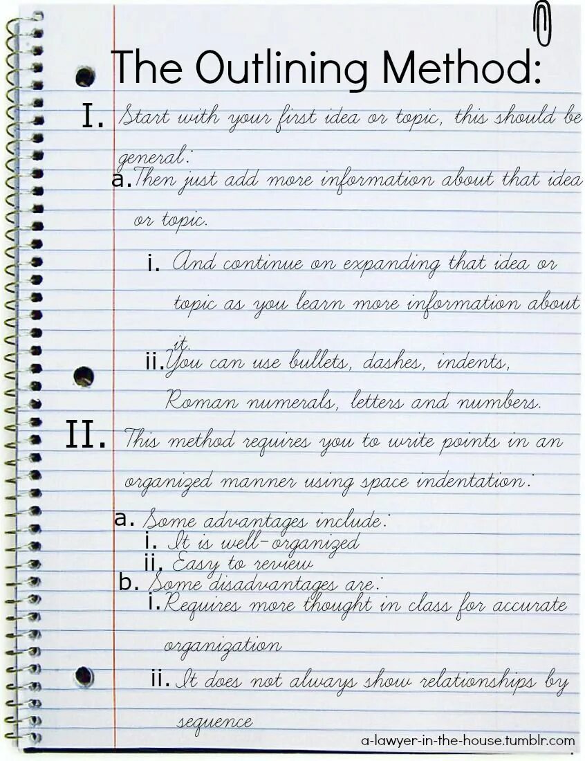Outline note. Outline method of note taking. note taking methods. note outline. outlining method.