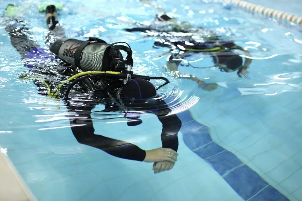 Спортсмен занимающийся дайвингом погрузился в воду 110. Дайвинг в бассейне. Дайверы в бассейне. Ныряние в бассейне. В бассейне с аквалангом.