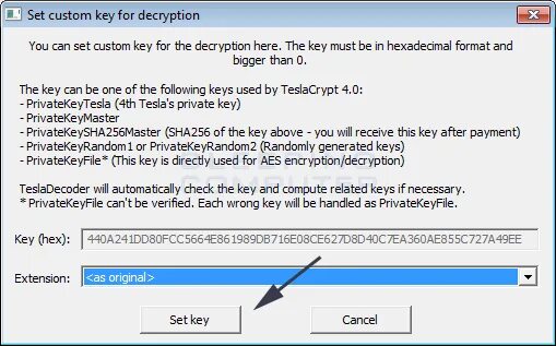 Direct key. TESLACRYPT. Decryption. Setting Key. Decryption.exe.