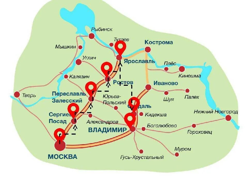 Кострома туры выходного. Маршрут золотое кольцо России на карте России. Карта путешествия по Золотому кольцу России. Золотое кольцо России на карте маршрут. Суздаль на карте золотого кольца России.