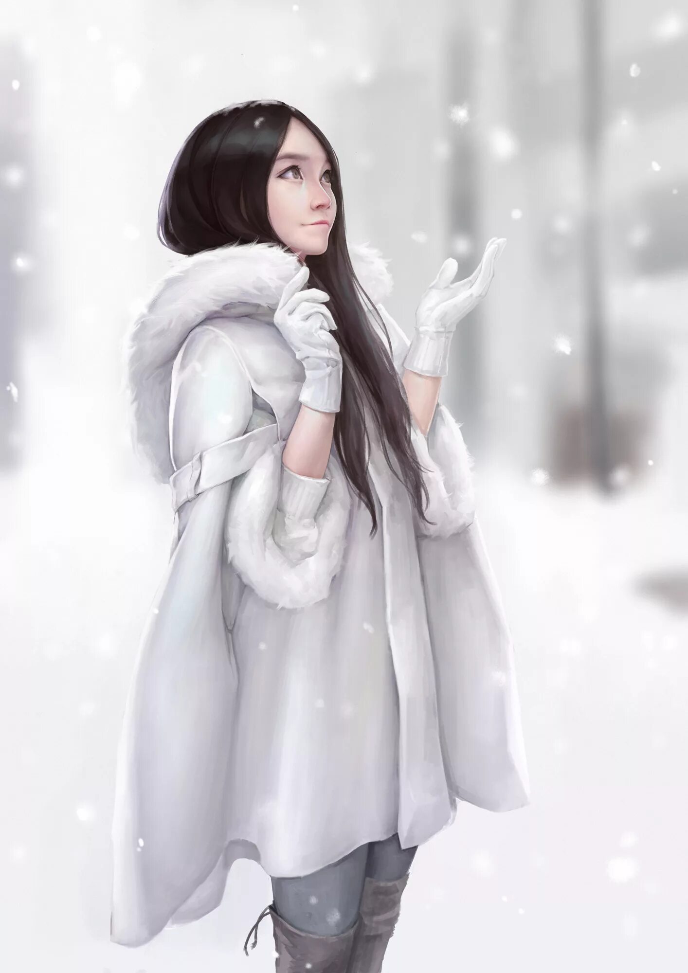 Рисунки зимних девушек. Maou RENJISHI арт. Девушка зима. Зимние арты девушек. Девушка зимой арт.