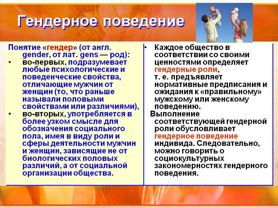 Гендерные роли женских и мужских. Гендерная роль это в обществознании. Гендерное поведение в семье. Гендерные особенности поведения.