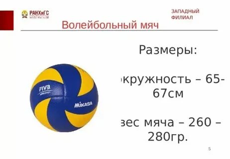 Масса волейбольного мяча 210 г
