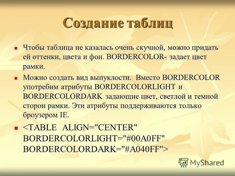 Язык создания таблиц. Язык создания таблиц