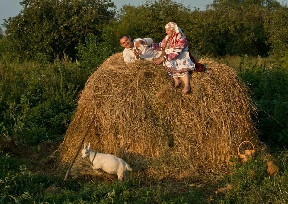 Баба на сенокосе. День валяния в стоге сена. Стог сена в деревне. Человек на сеновале. День валяния встрое сена.