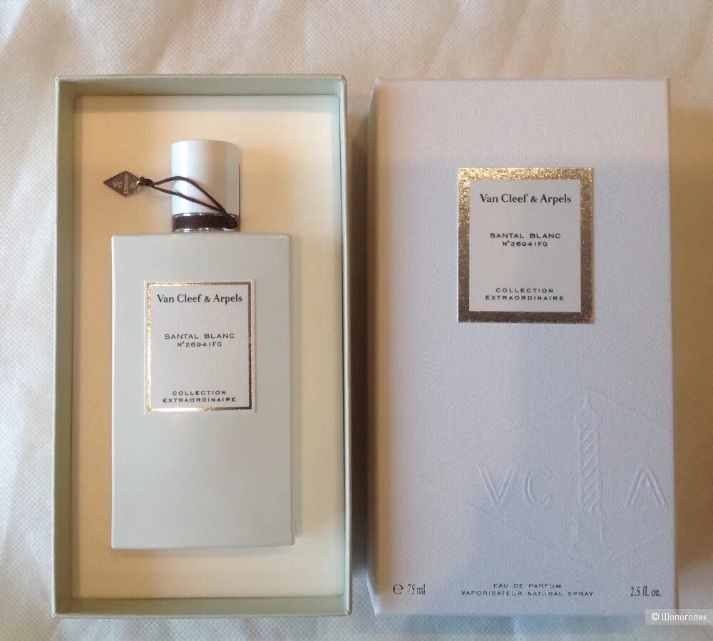 Ван клиф бланк. Духи van Cleef Santal Blanc. Van Cleef Arpels Santal Blanc. Van Cleef & Arpels Santal Blanc EDP Tester 75 ml. Van Cleef Парфюм Santal Blanc.