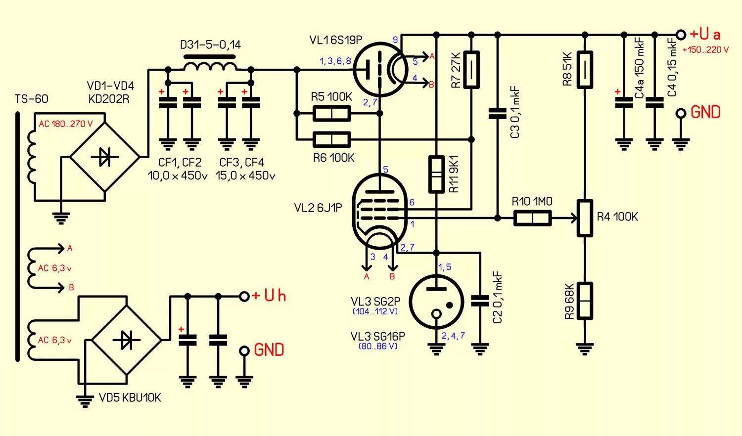 Блок питания лампового усилителя. Источник питания для лампового усилителя схема. Ламповый стабилизатор анодного напряжения на 6с19п и 6н2п. Схема лампового стабилизатора анодного напряжения. Стабилизатор напряжения на лампе 6с19п.