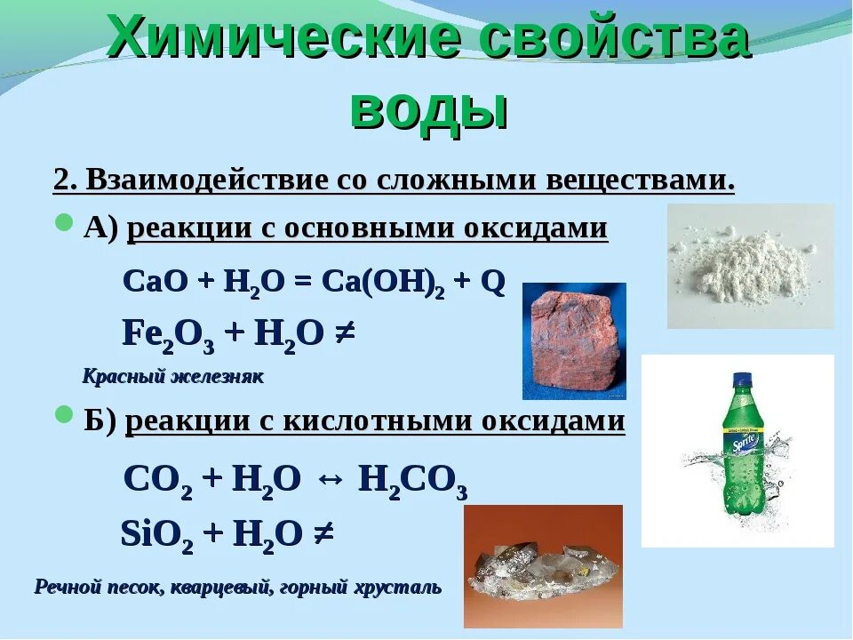 Химические свойства воды реакции 8 класс