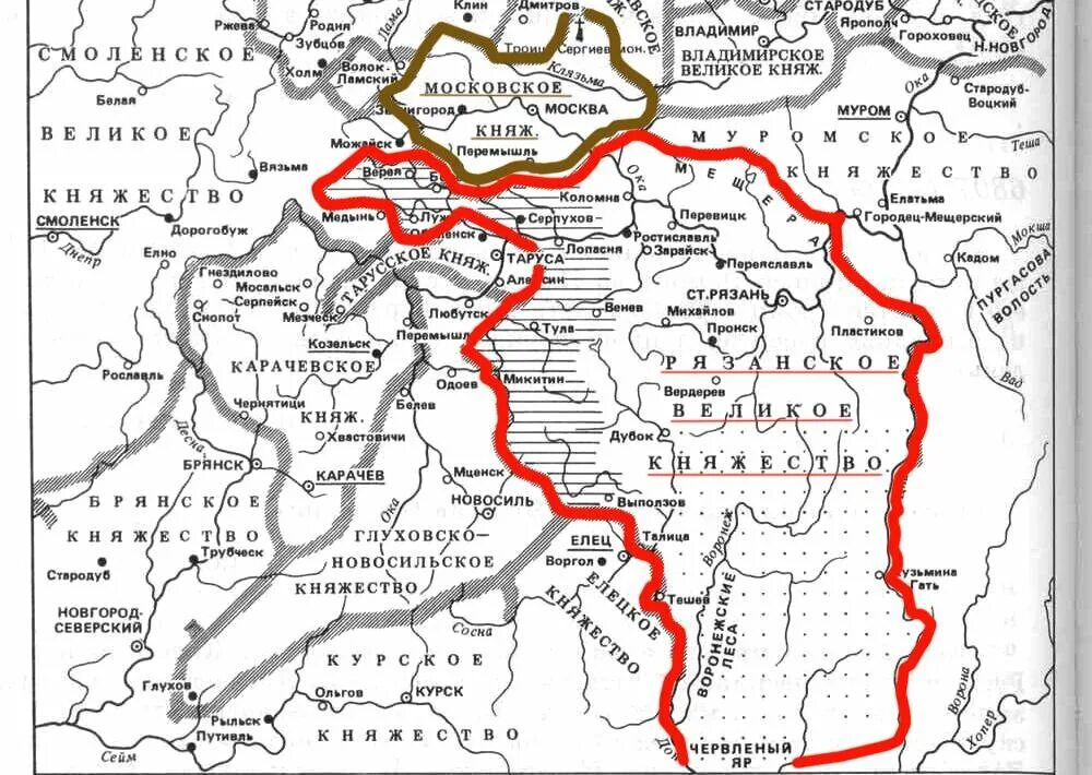 Карта Рязанского княжества 15 века. Великое княжество Рязанское 13 век карта. Рязанское княжество 12-13 век карта. Рязанское княжество на карте древней Руси.