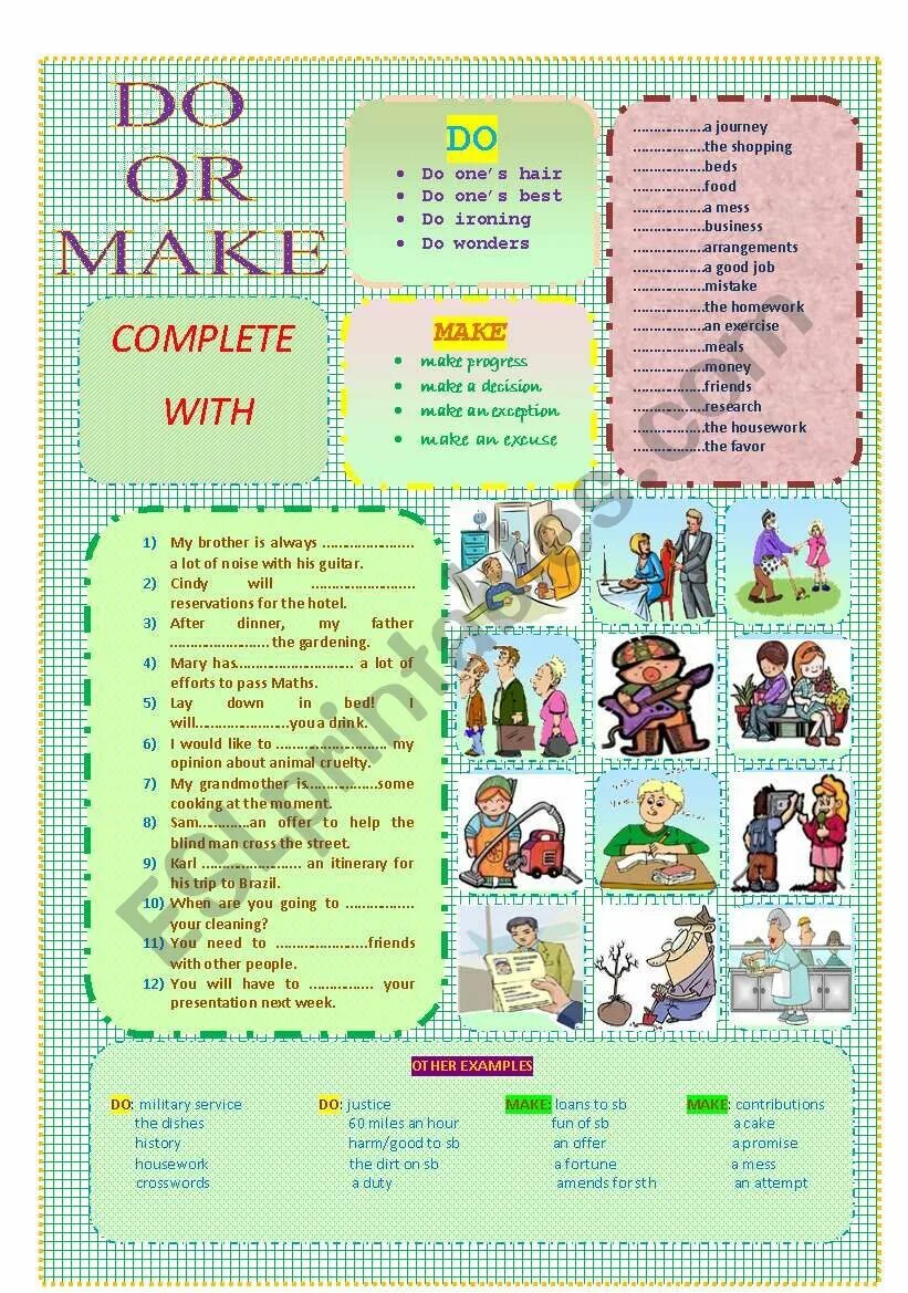Complete with the make or do. Do make упражнения. make do задания. make or do упражнения. to make to do упражнения.
