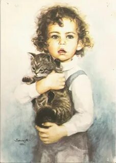 Картины дети с кошкой