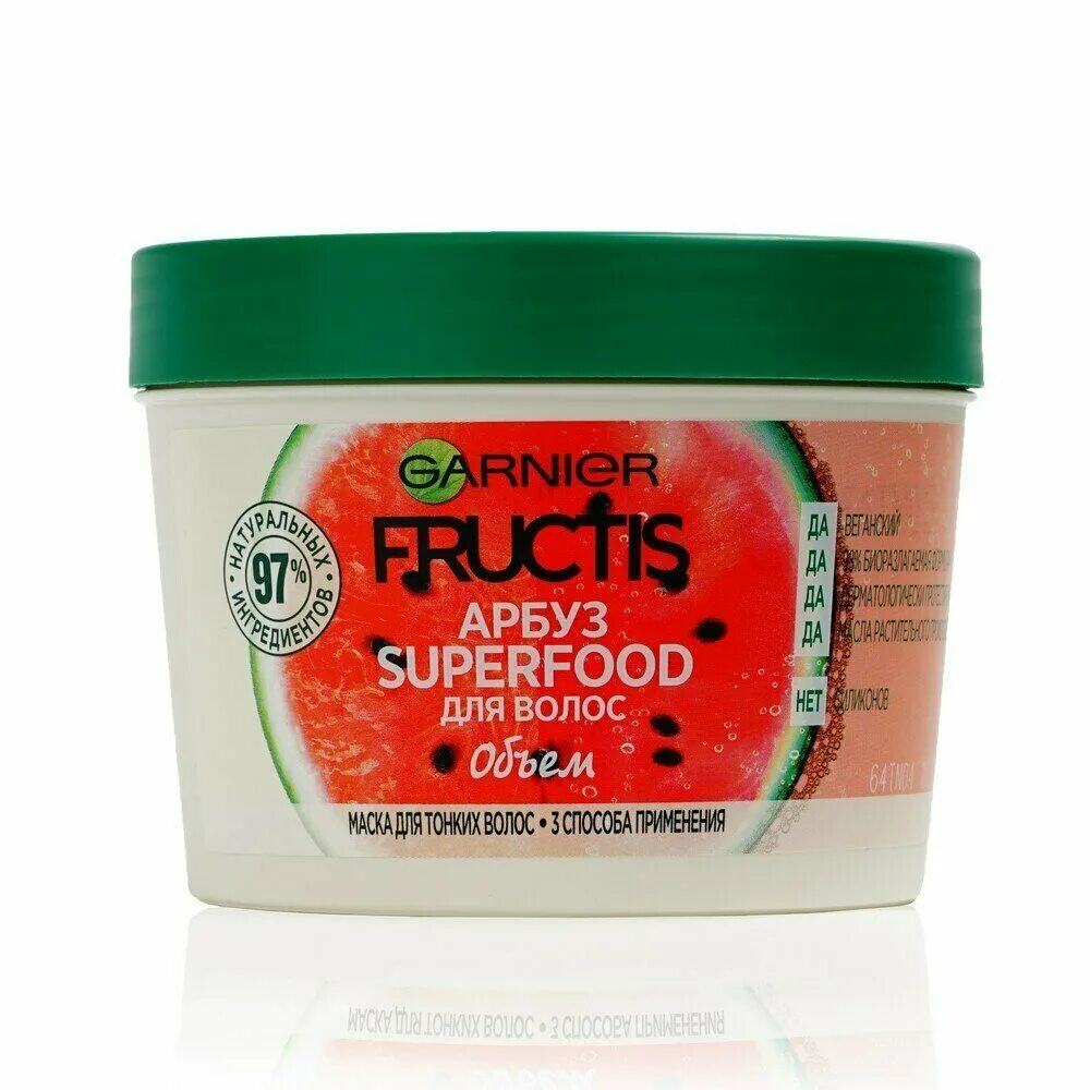 Маска garnier superfood. Fructis Superfood Арбуз маска. Garnier Fructis Арбузная маска. Маска для волос Fructis Superfood 390 мл. Маска для волос гарньер Фруктис.