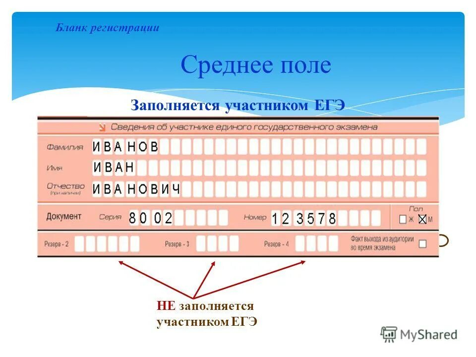 Бланк регистрации 9 класс