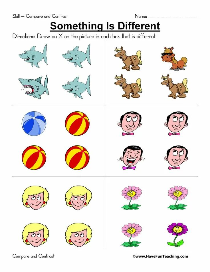 Differ compare. The same or different worksheets. contrasts worksheets. same or different. comparisons worksheets.