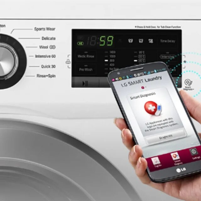 Стиральная машина через телефон. Машинка LG Smart diagnosis. LG Smart diagnosis стиральная машина 8. Smart diagnosis LG стиральная. Умная стиральная машинка.