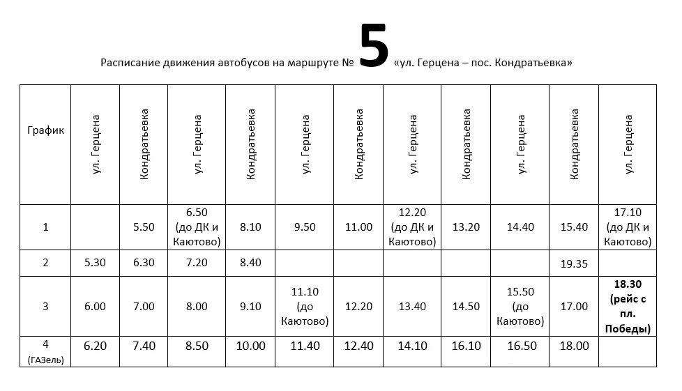 Расписание 5 канск