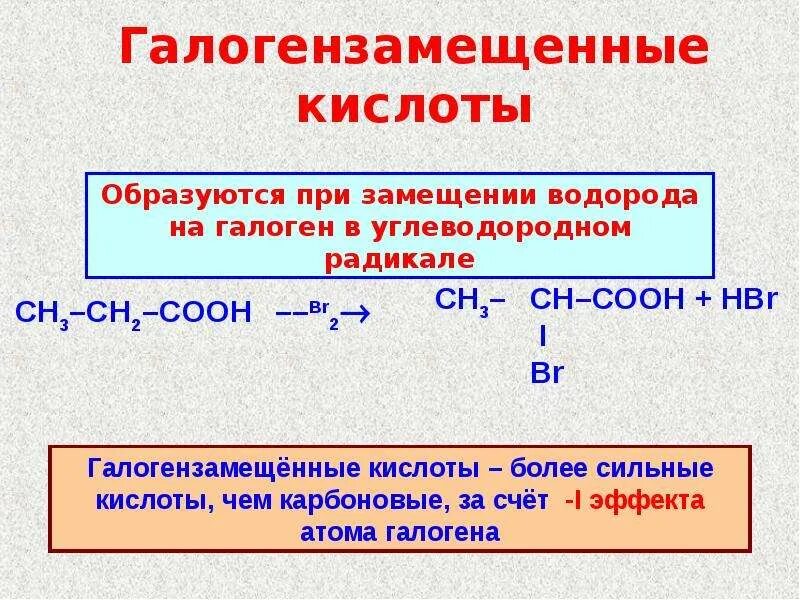 Получение галогензамещенных кислот. Сила галогензамещенных карбоновых кислот. Дегидрогалогенирование Альфа галогензамещенных карбоновых кислот:. Галогено замещенные кислоты.