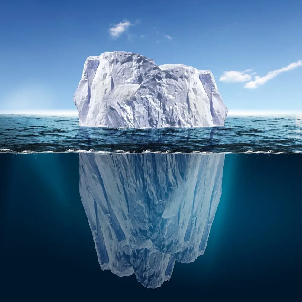 Iceberg. Айсберг под водой и над водой. Ледник под водой. Вершина айсберга. Какая часть айсберга над водой