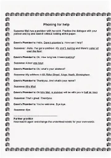 At the Hotel dialogues Worksheets. Telephone role Play ESL. Dialogue by telephone at the Hotel. Role play dialogue