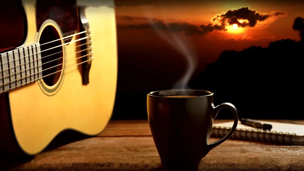 Красивая мелодия спокойная музыка. Гитара и кофе. Чашка кофе и гитара. Электрогитара и кофе. Чашечка кофе и гитара.