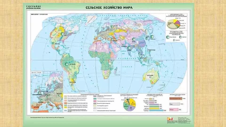 Карта мирового сельского хозяйства в атласе 10 класс.