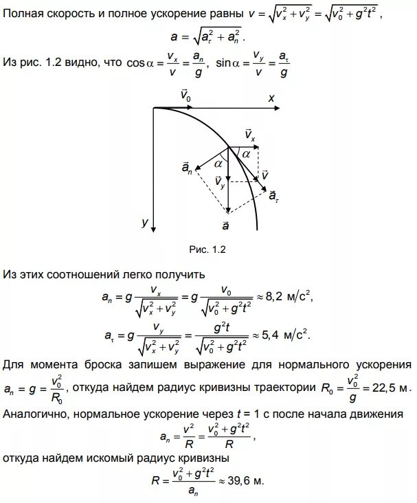 Скорость в точке падения