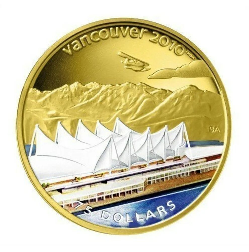 Золотая монета Ванкувер. 75 Долларов Канада Ванкувер 2010. Ванкувер Канада монеты.