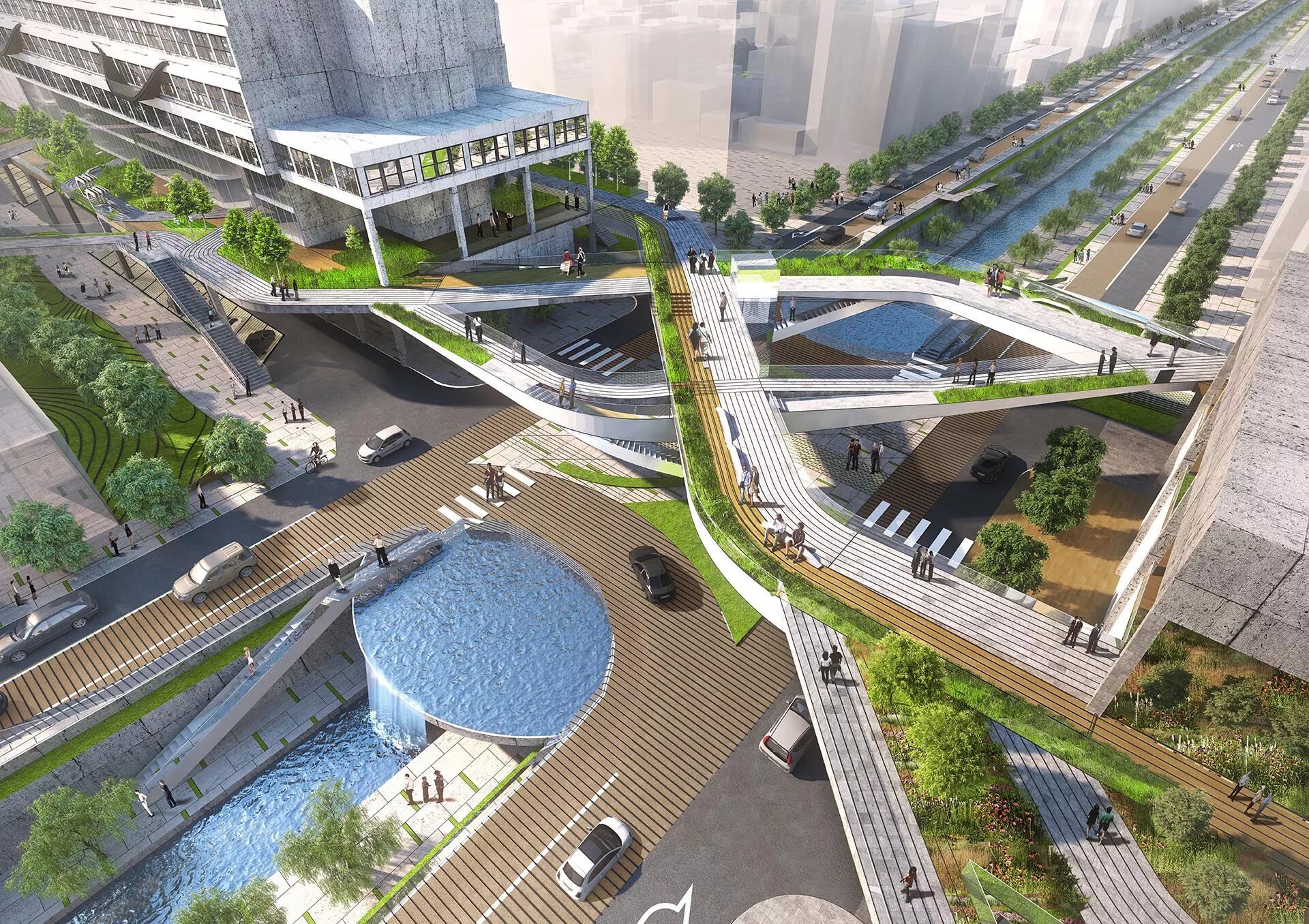 Какие общественные пространства благоустроить в 2025 году. High line парк ландшафтный урбанизм. Многоуровневые пешеходные пространства. Благоустройство городской среды. Ландшафт городской среды.