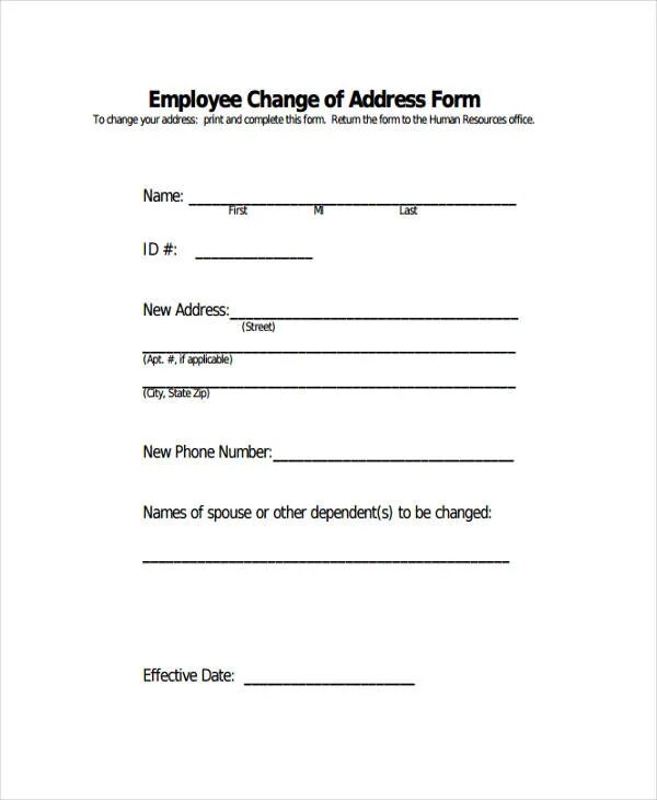 Address format. Address form. Change form. Change of address. Address format form.