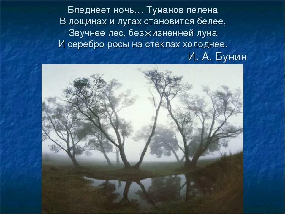 Определение слова туман. Бунин бледнеет ночь Туманов пелена. Стихотворение про туман. Туман для презентации. Туман стихи про туман.