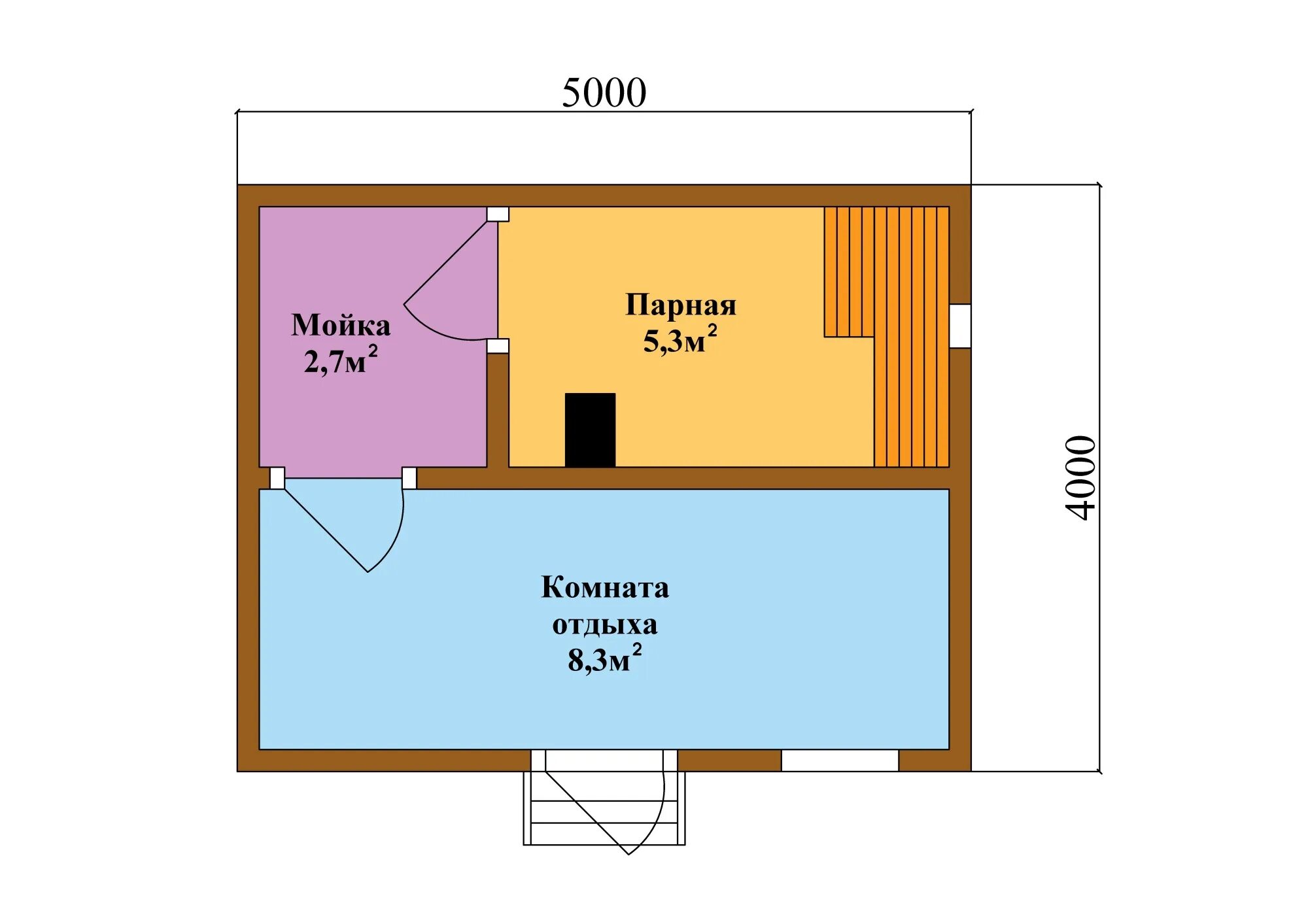 Проект бани мойка парилка комната отдыха Bungalov 43 m2