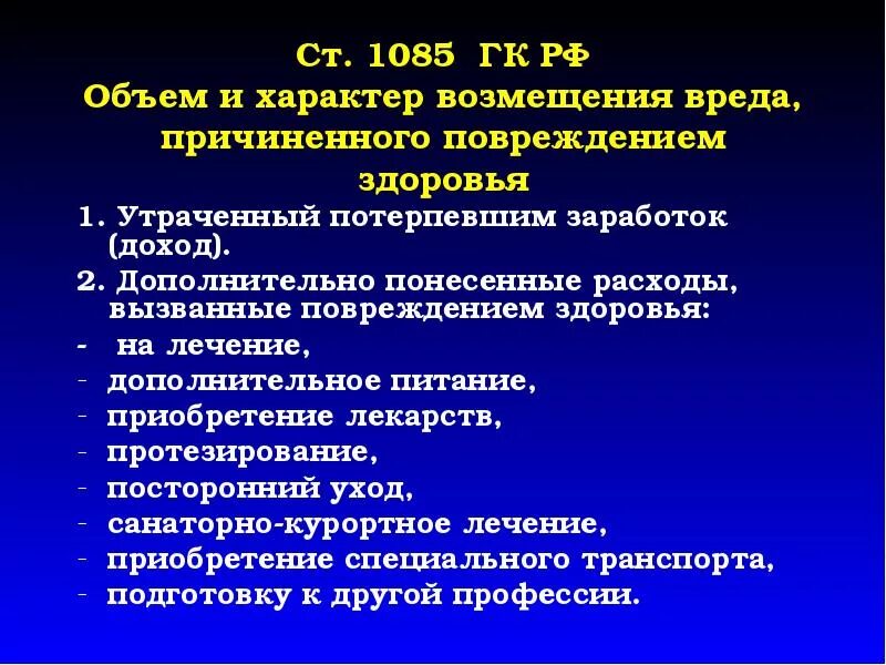 Возмещение вреда причиненного здоровью. Характер причиняемого вреда. 1085 ГК РФ. Объем и способы возмещения вреда. Вред здоровью гк рф