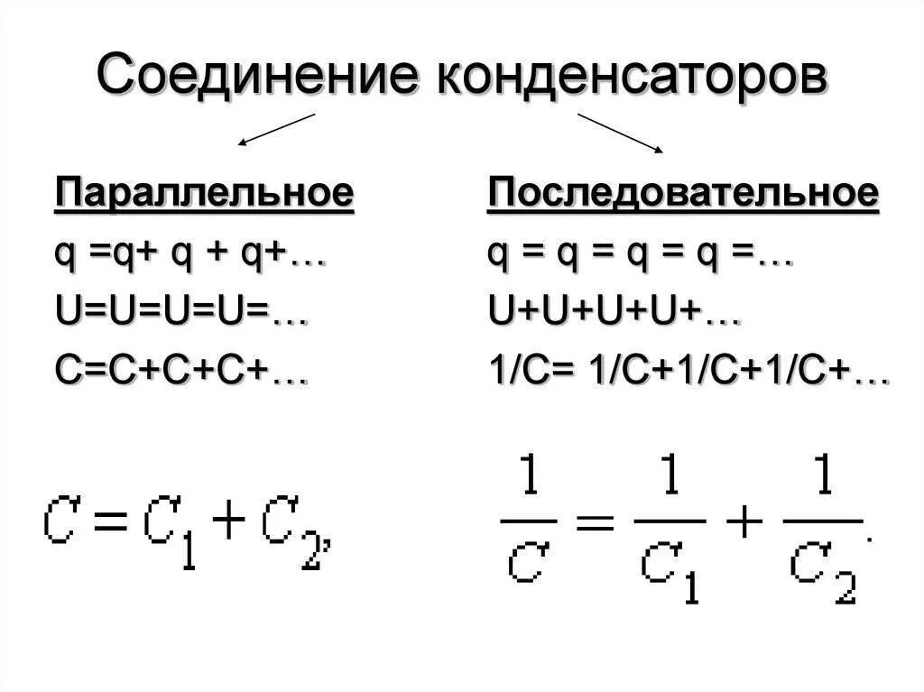 Расчет соединения конденсаторов. Подключение конденсаторов параллельно и последовательно. Формула ёмкости конденсатора при последовательном соединении. Параллельное подключение конденсаторов емкость. Последовательное и параллельное соединение конденсаторов.