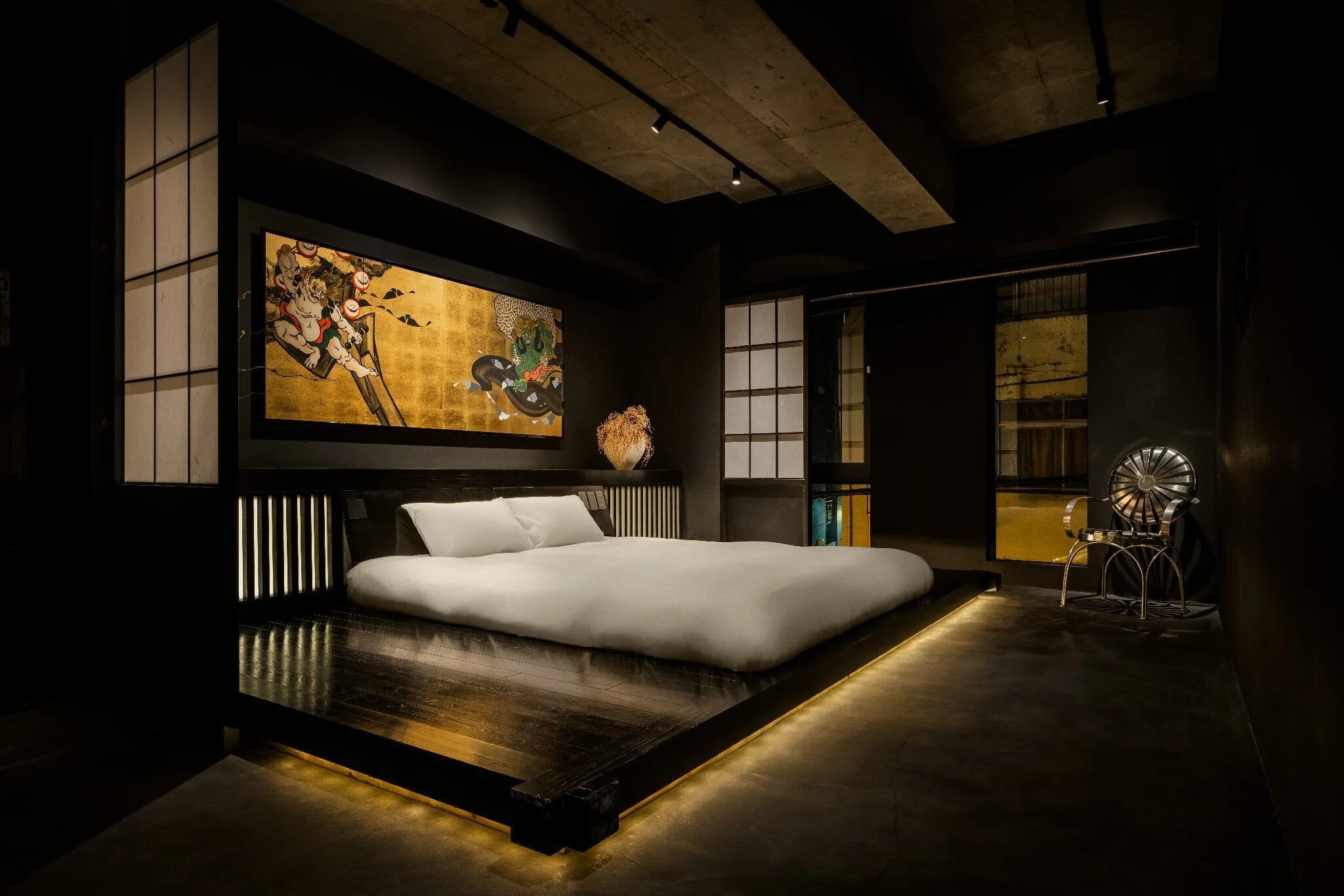 Спальня в японском стиле. Японская спальня традиционная. Спальня в китайском стиле. Комната в японском стиле темная.