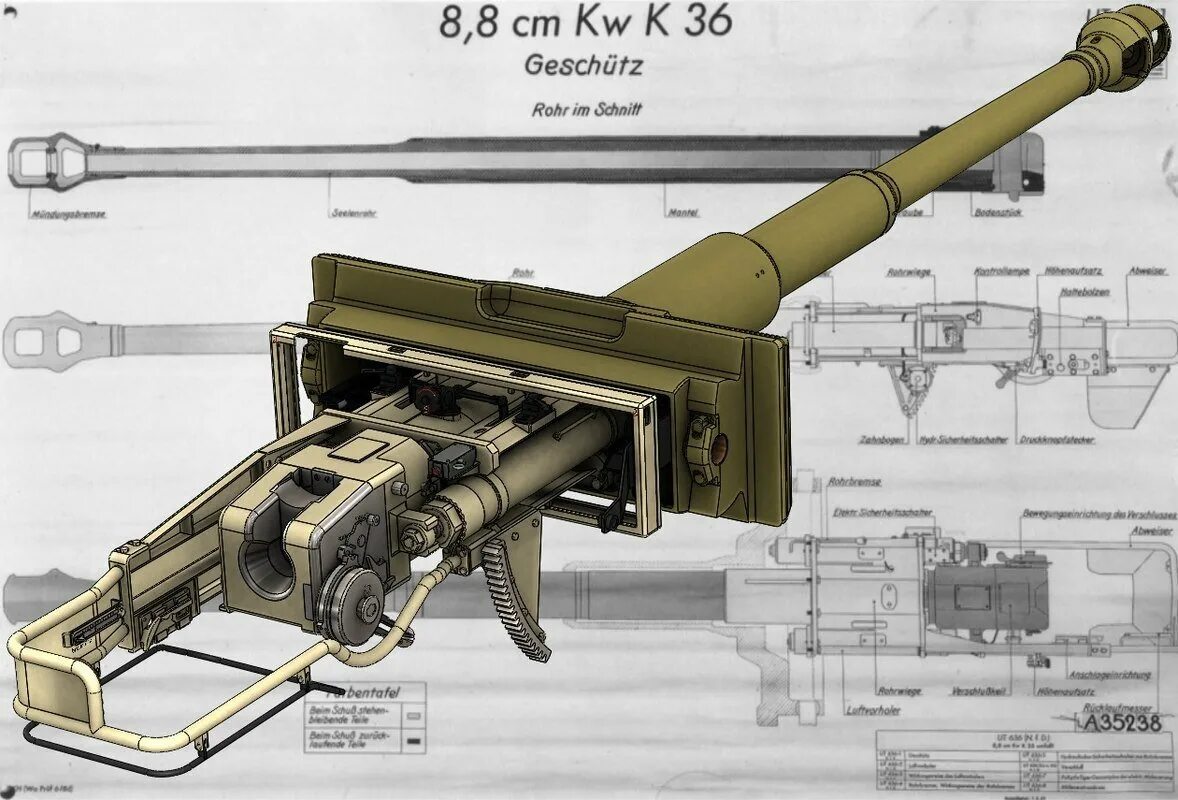 Пушки немецких танков. Орудие KWK-36 88мм. Пушка 8.8 KWK 36. 88мм пушка танка тигр. Пушка тигра 88 мм.