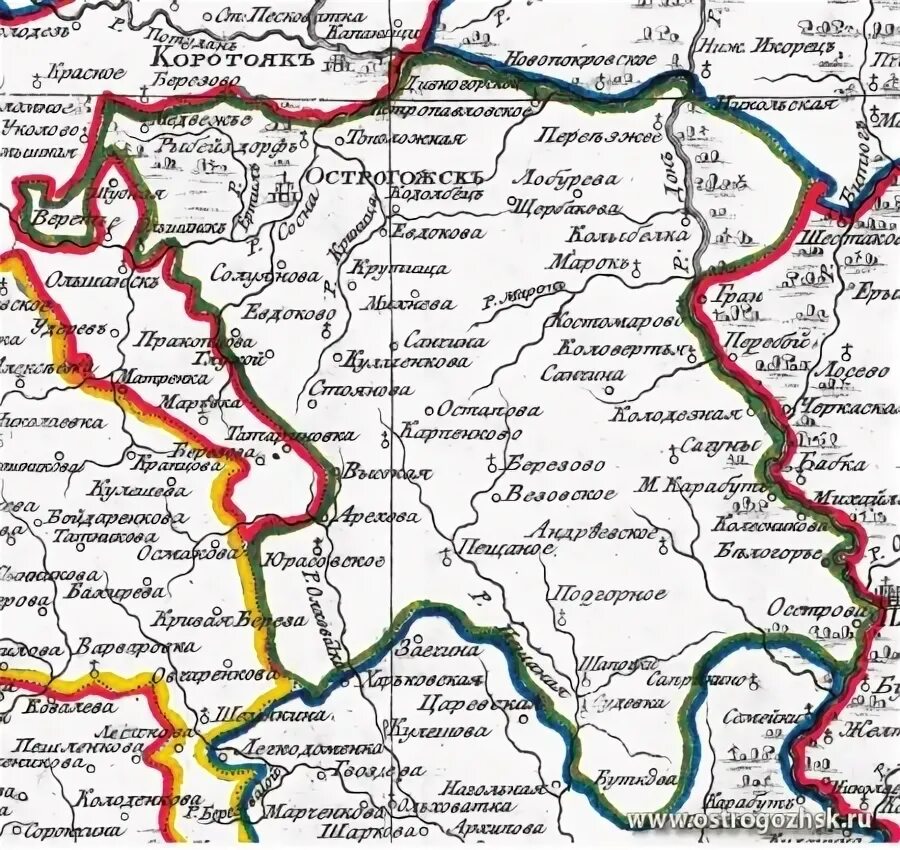 Острогожск воронежская на карте. Острогожск Воронежская область на карте. Острогожский уезд Воронежской губернии карта. Карта Острогожского района Воронежской области. Г Острогожск Воронежской области на карте России.
