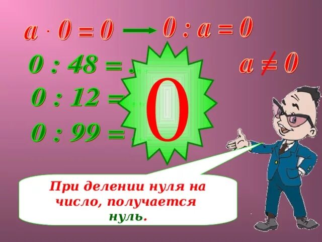 Умножение на ноль. Деление на ноль. Правило нуля. Деление нуля на число. Деление на 0 2 класс